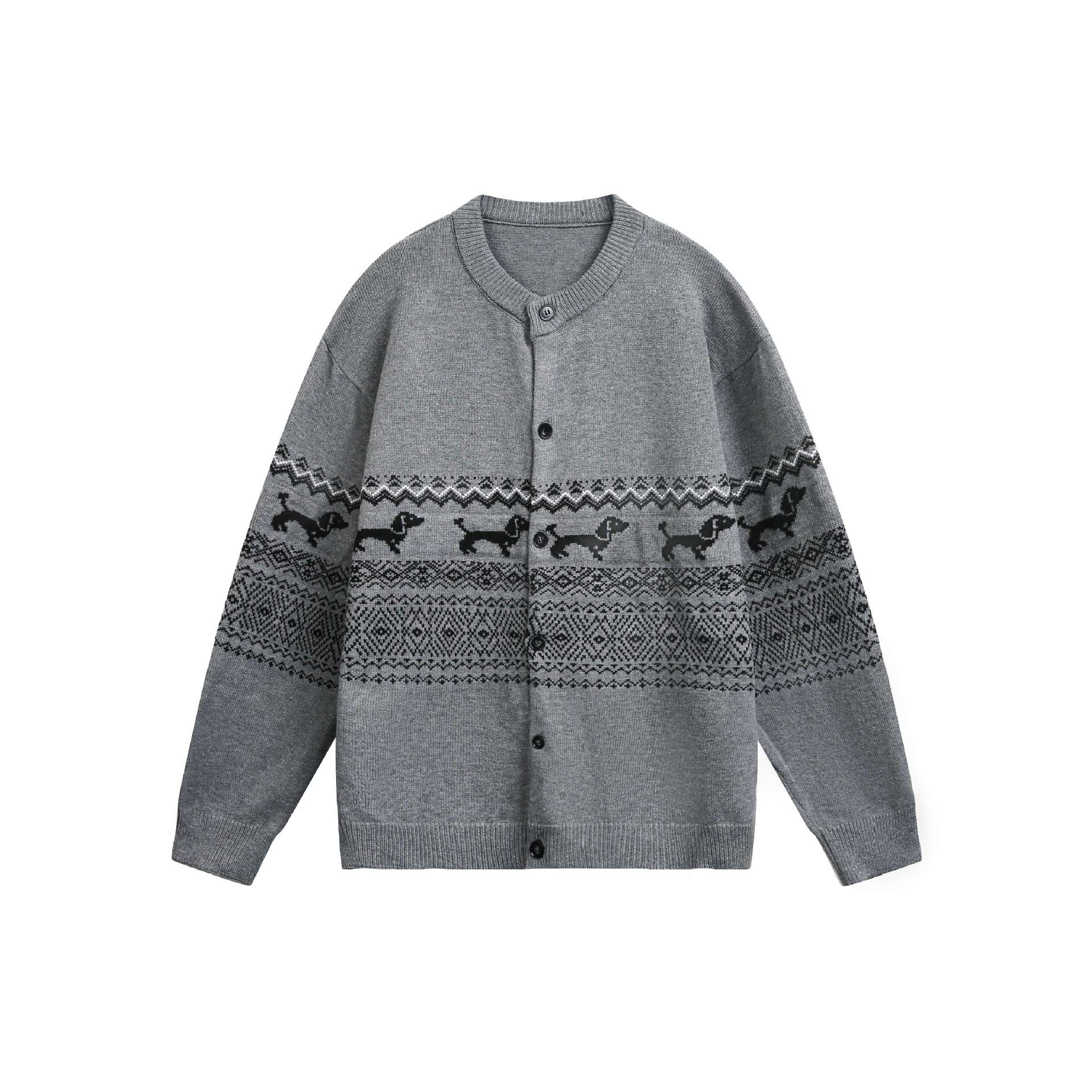 vintage Fair Isle dog knit cardigan sweater men