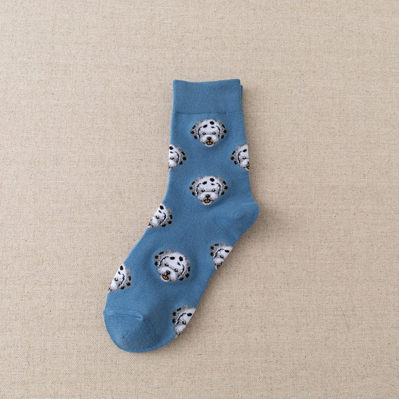 New Cute Cartoon Dog Middle Tube Socks Japanese Ins Creative Female Sokken Shiba Inu Dalmatian Malzis Teddy Pomeranian socks