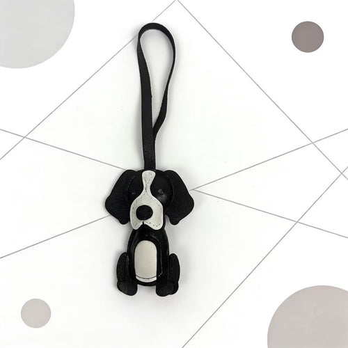 Cute Border Collie Dog Keychain Pendant Leather Car Bag Accessory Hanging Ornament Keyring