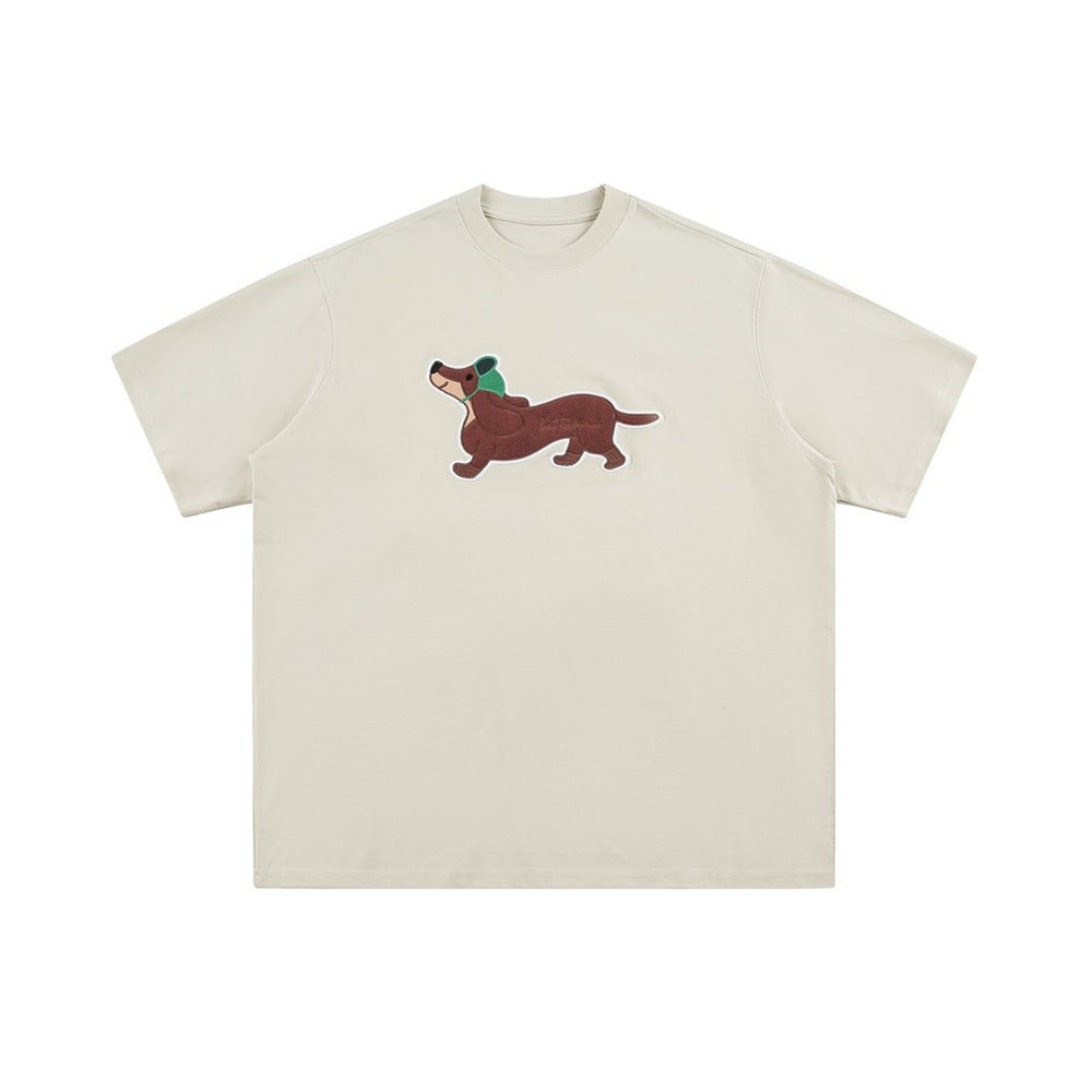 Dog embroidery pure cotton short sleeved shirt