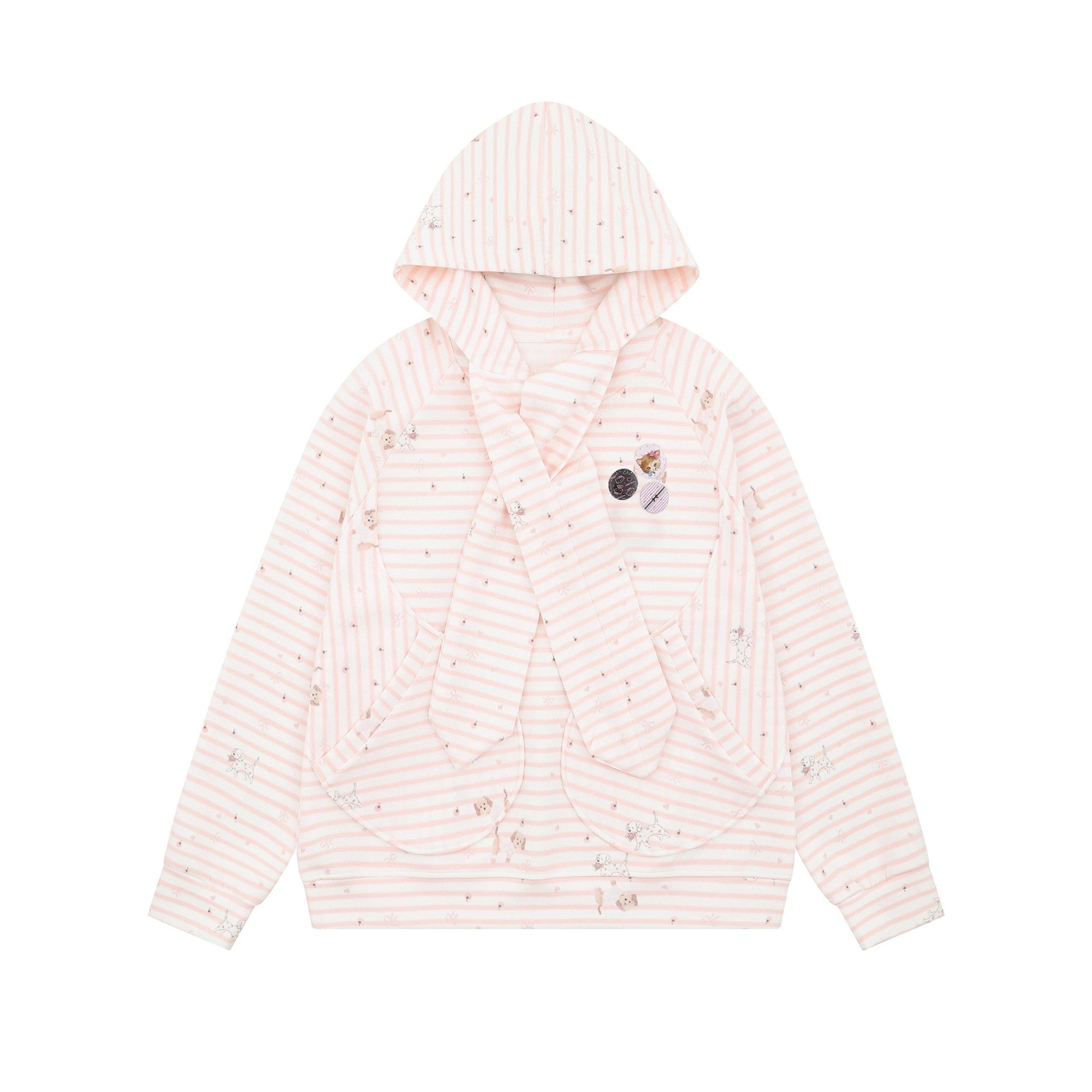 Cute Watermark Stripe Dog Tie-Up Hoodie for Women, Loose BF Lazy Style Lightweight Outerwear