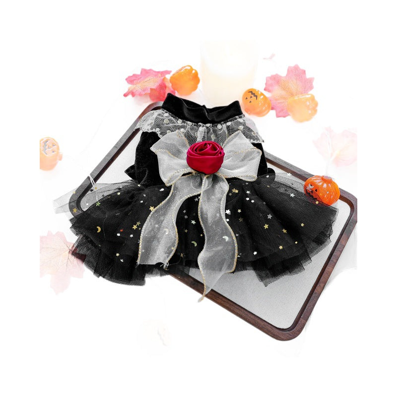Pet Dog Cat Clothes Halloween Black Velvet Rose Dress Cute Small Dog