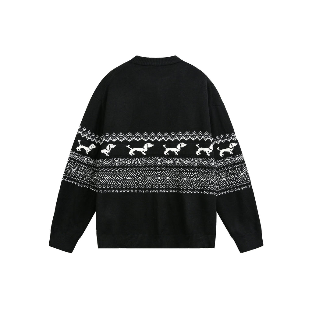 vintage Fair Isle dog knit cardigan sweater men
