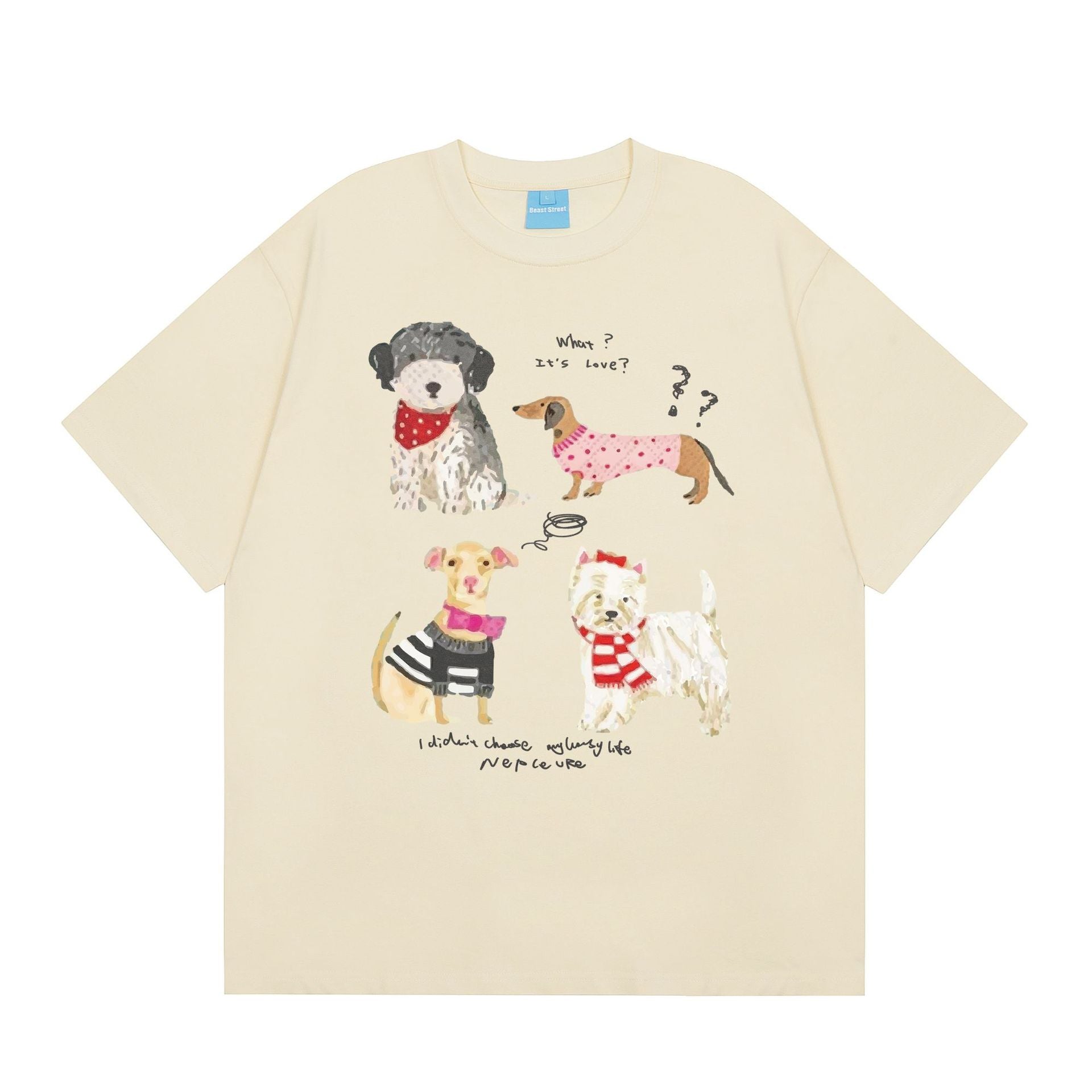 Dog print loose short sleeved T-shirt