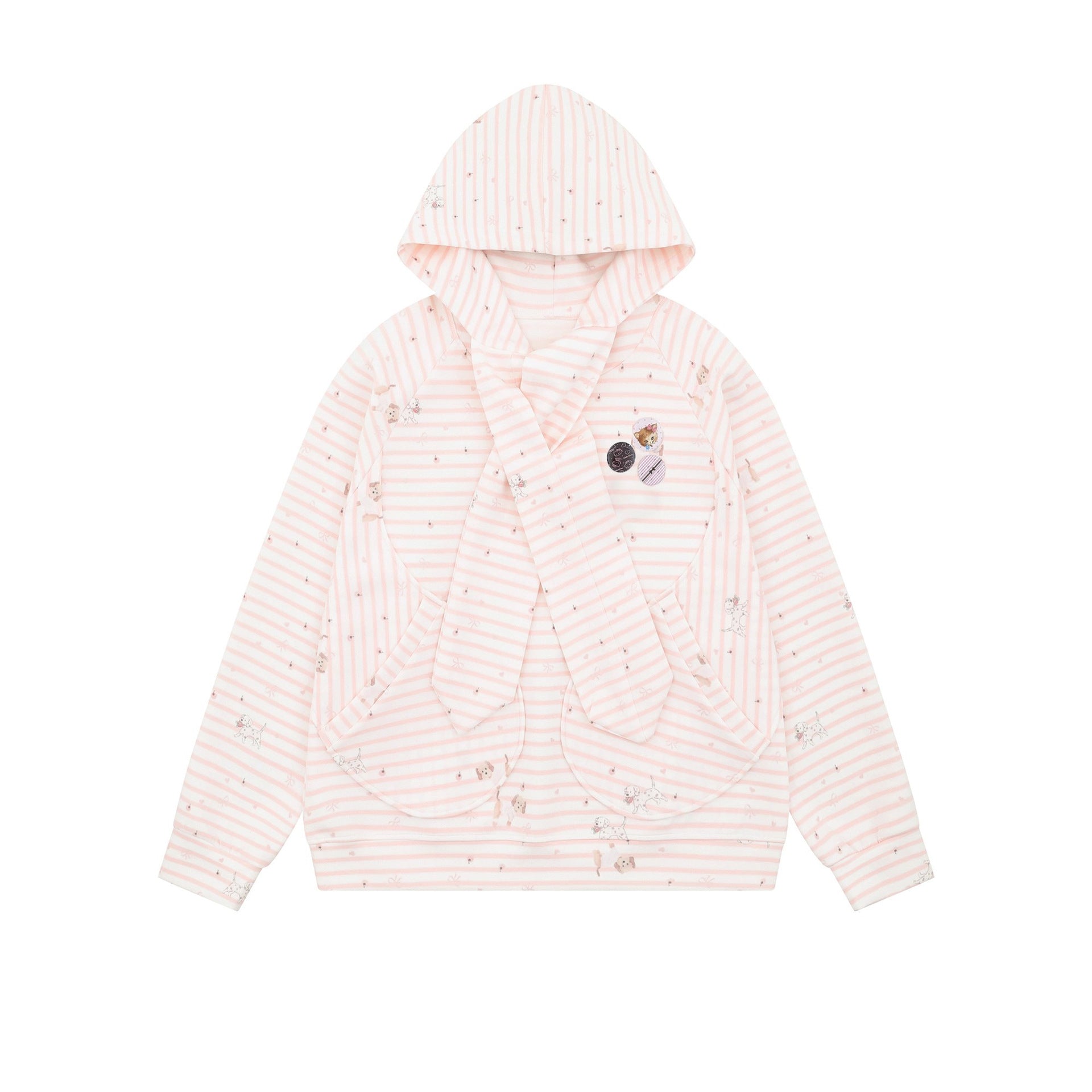 Cute Watermark Stripe Dog Tie-Up Hoodie for Women, Loose BF Lazy Style Lightweight Outerwear
