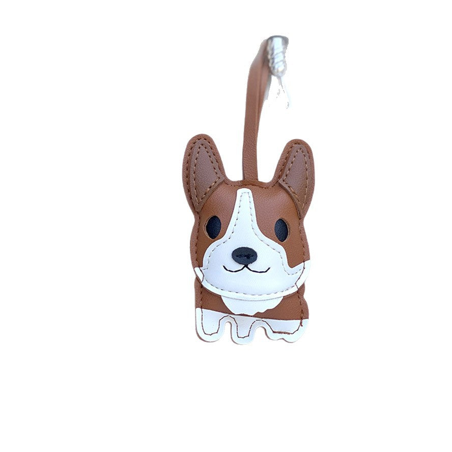 Corgi Dog Keychain Leather Bull Terrier Car Keychain Cute Corgi Leather Pendant