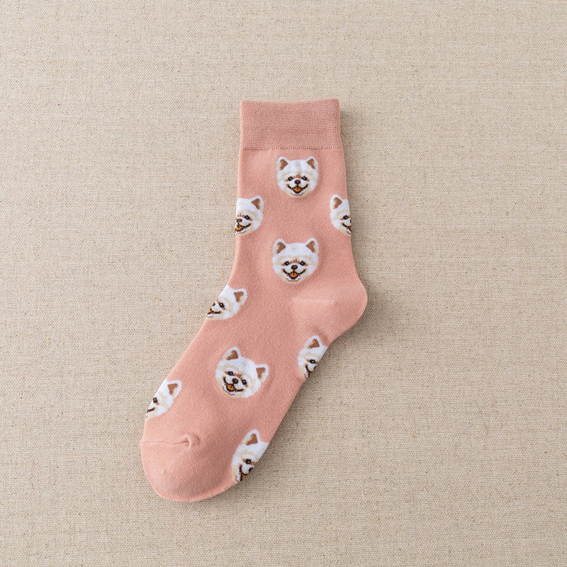 New Cute Cartoon Dog Middle Tube Socks Japanese Ins Creative Female Sokken Shiba Inu Dalmatian Malzis Teddy Pomeranian socks