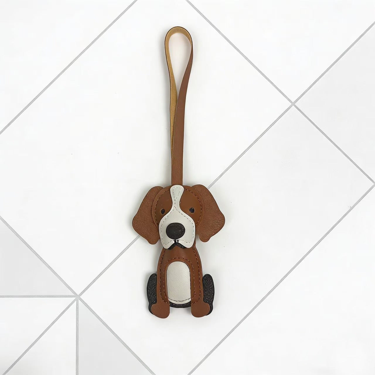 Cute Border Collie Dog Keychain Pendant Leather Car Bag Accessory Hanging Ornament Keyring