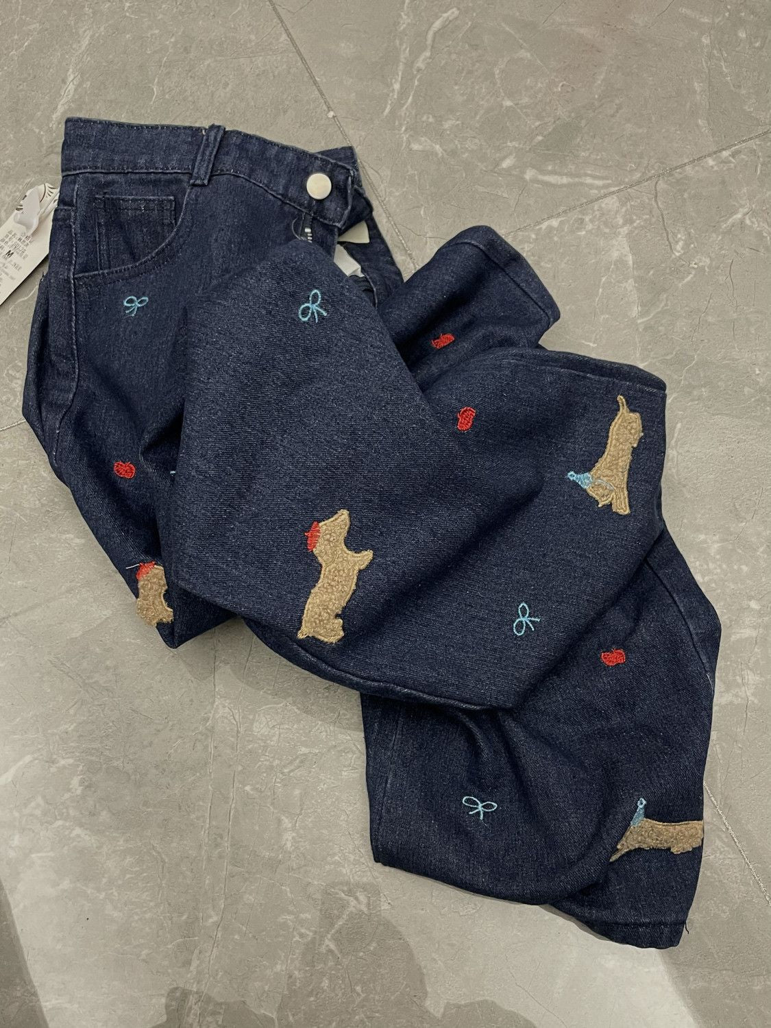 Sausage Dog Patch Straight Leg Jeans for Women, Plus Size, Vintage Casual Wide Leg Floor-Length Pants, Cotton