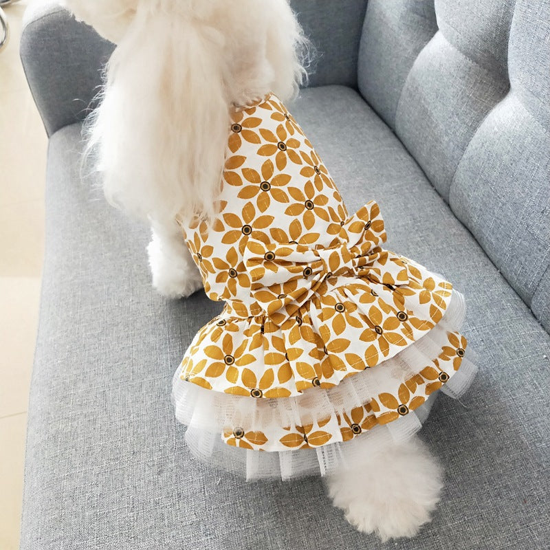 Dog Clothes Spring And Summer Thin Skirt Pet Clothes Summer Cute Bow Tutu Skirt Teddy Dog Clothes
