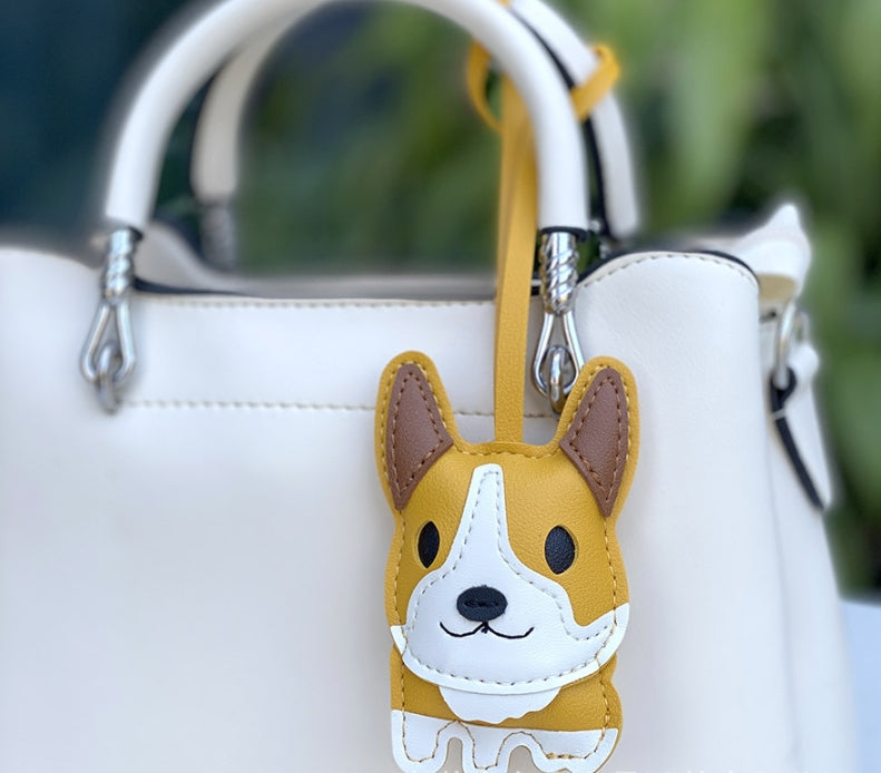 Corgi Dog Keychain Leather Bull Terrier Car Keychain Cute Corgi Leather Pendant