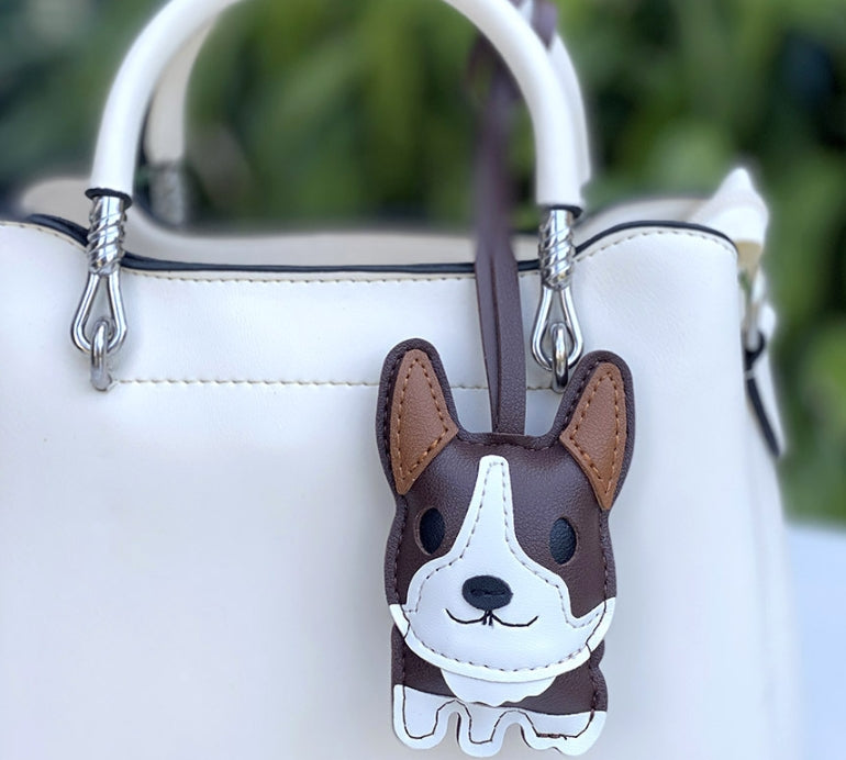 Corgi Dog Keychain Leather Bull Terrier Car Keychain Cute Corgi Leather Pendant