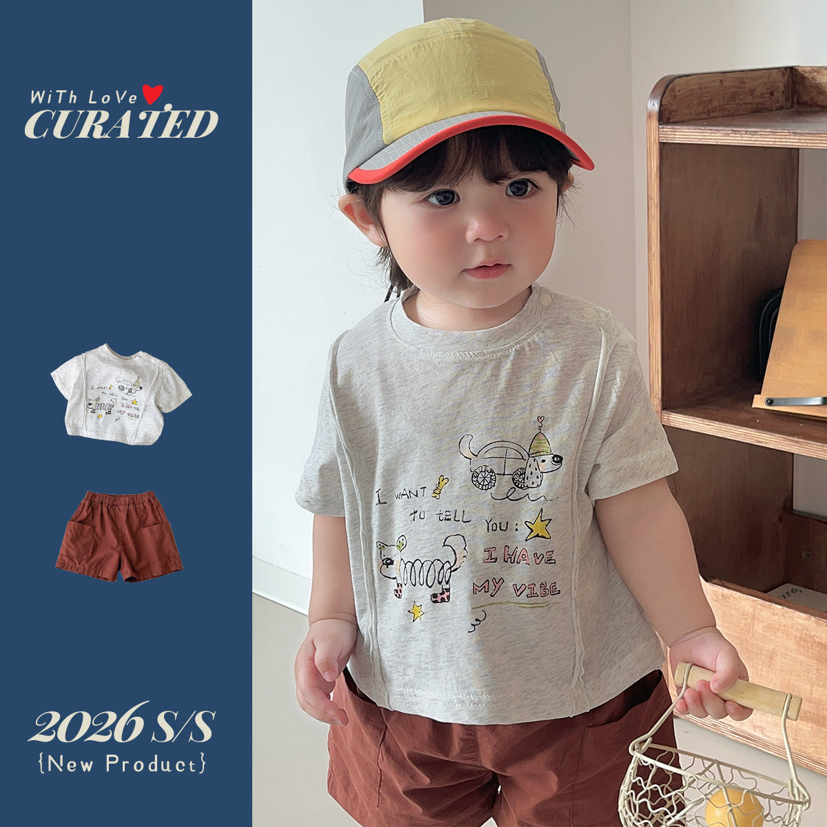 Cute Cartoon Dog Summer Outfit for Boys Two-Piece Lightweight