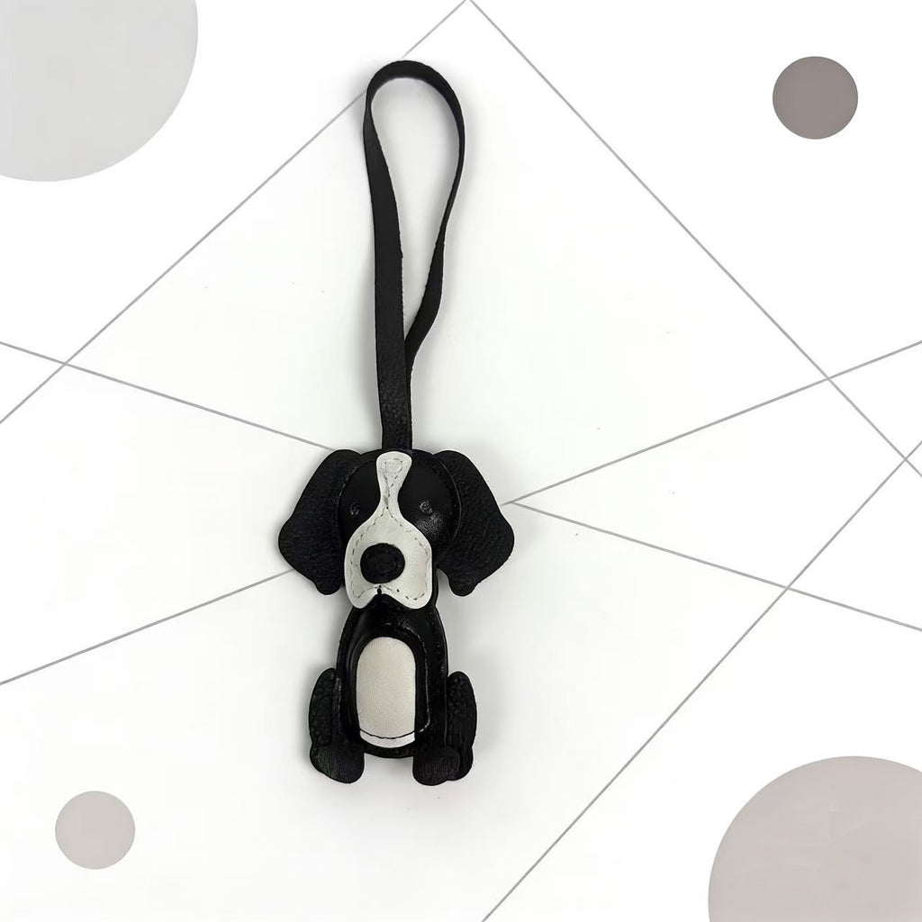 Cute Border Collie Dog Keychain Pendant Leather Car Bag Accessory Hanging Ornament Keyring