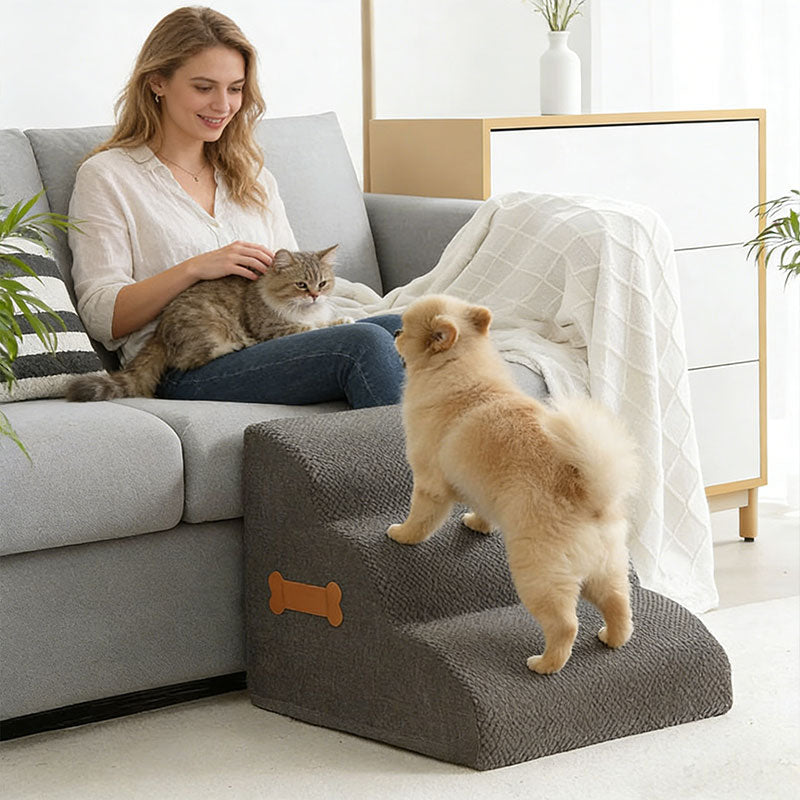 Pet Dog Stair Ramp with Bone Handle – Safe Steps for Elderly Dogs, Couch & Bed Accessibility, Joint Protection
