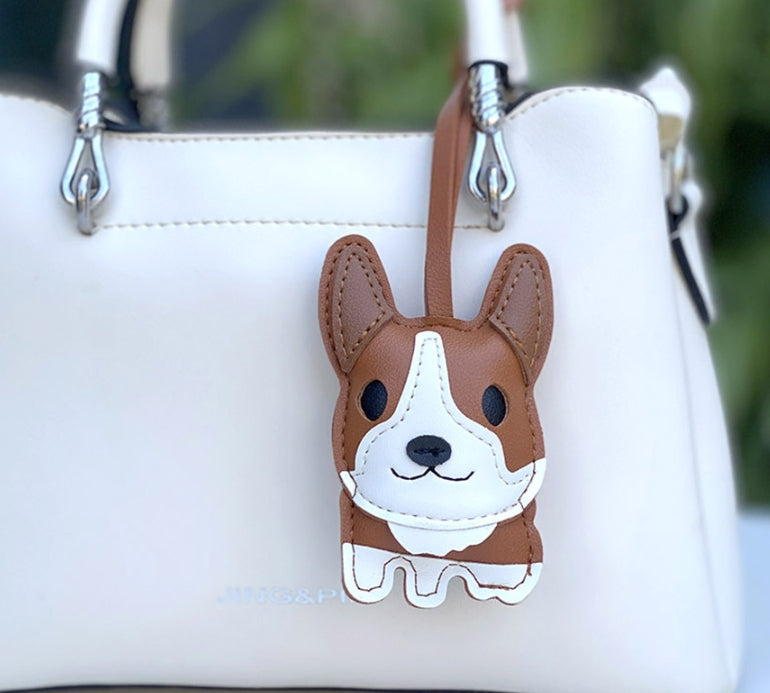 Corgi Dog Keychain Leather Bull Terrier Car Keychain Cute Corgi Leather Pendant