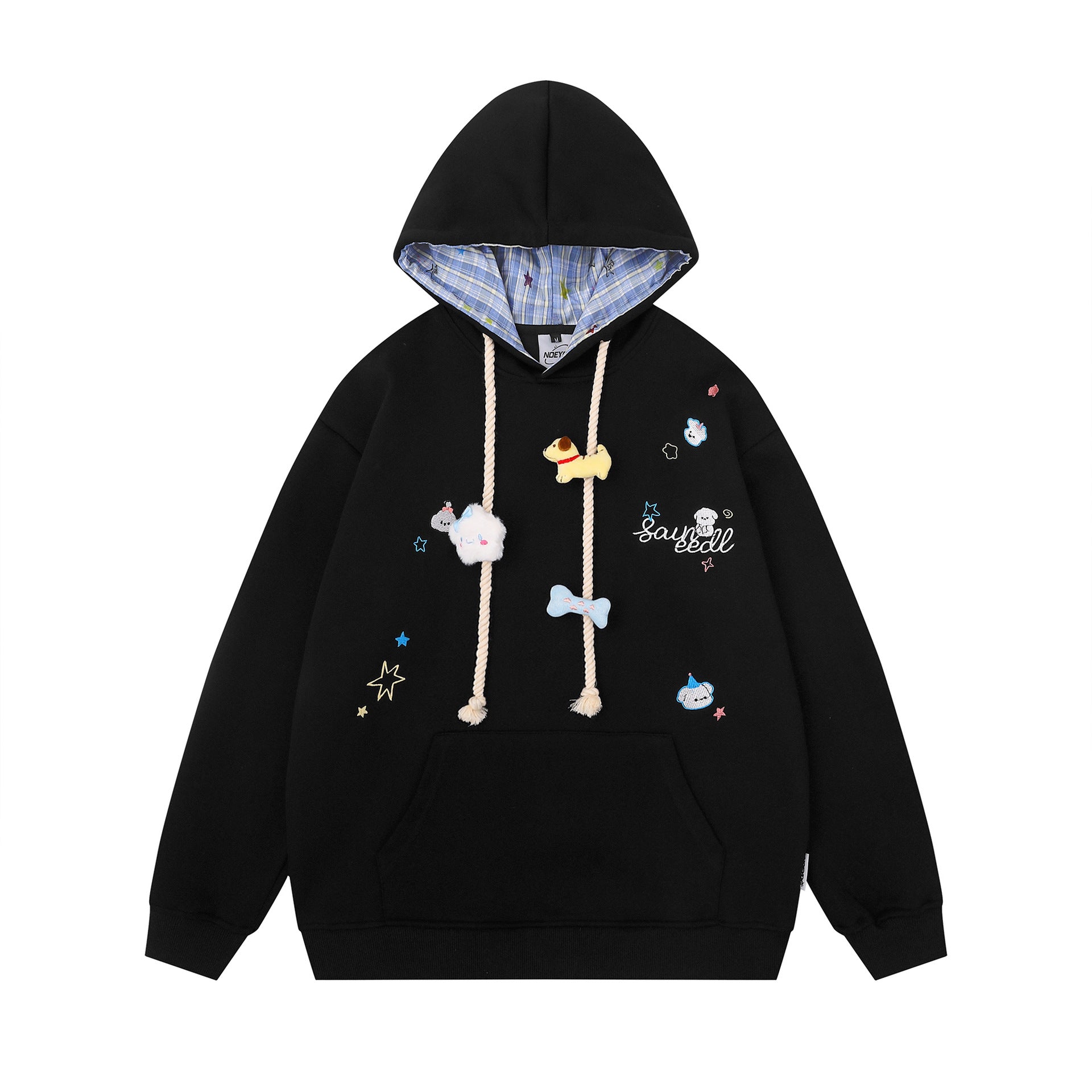 Cute Dog Embroidery Design Hooded Sweatshirt with Drawstring