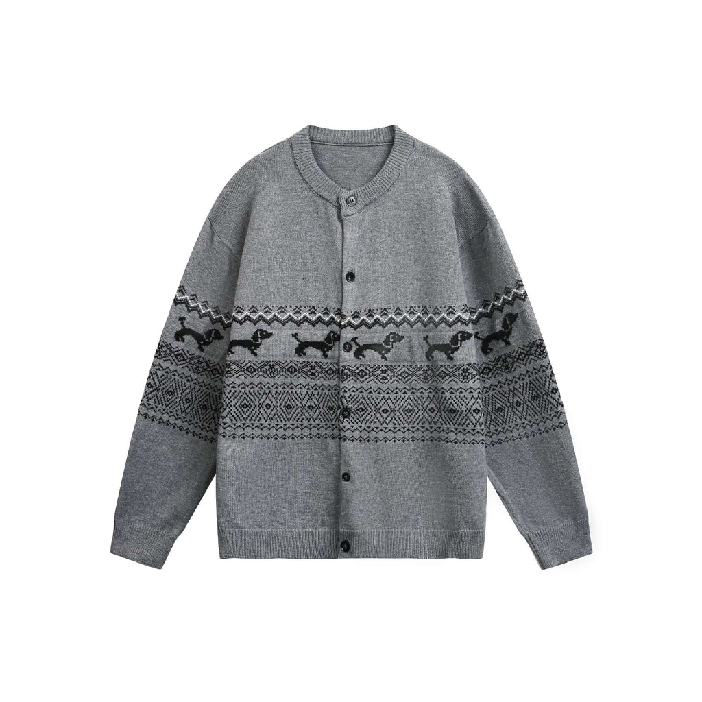 vintage Fair Isle dog knit cardigan sweater men