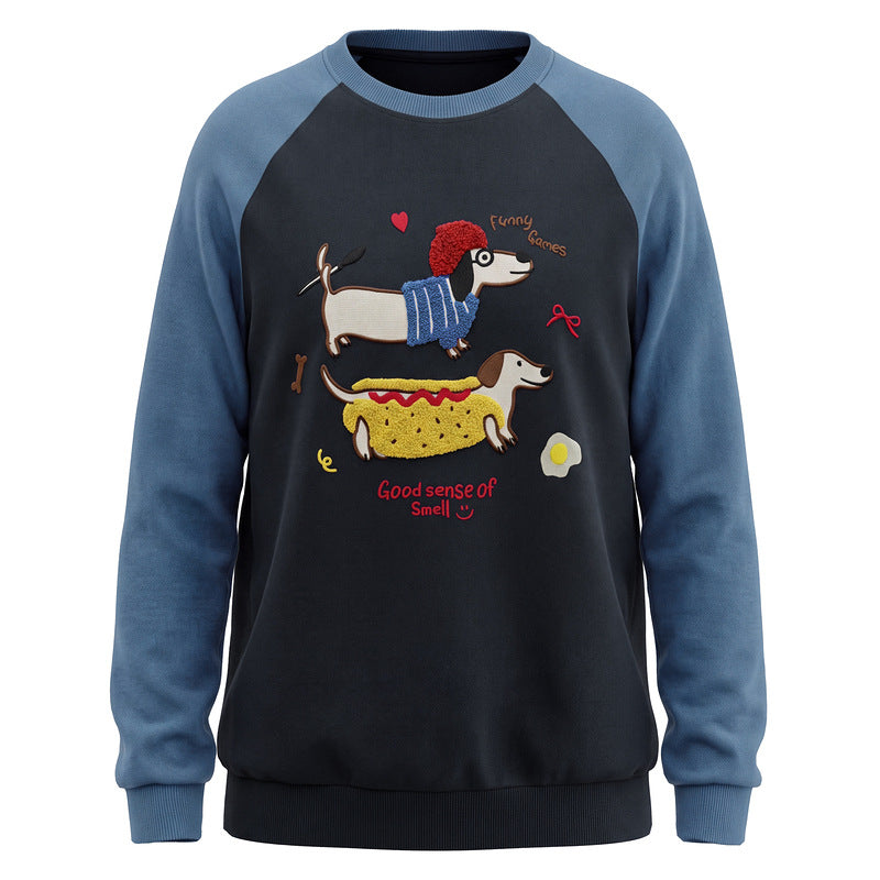 Cartoon sausage dog plush hoodie for women
