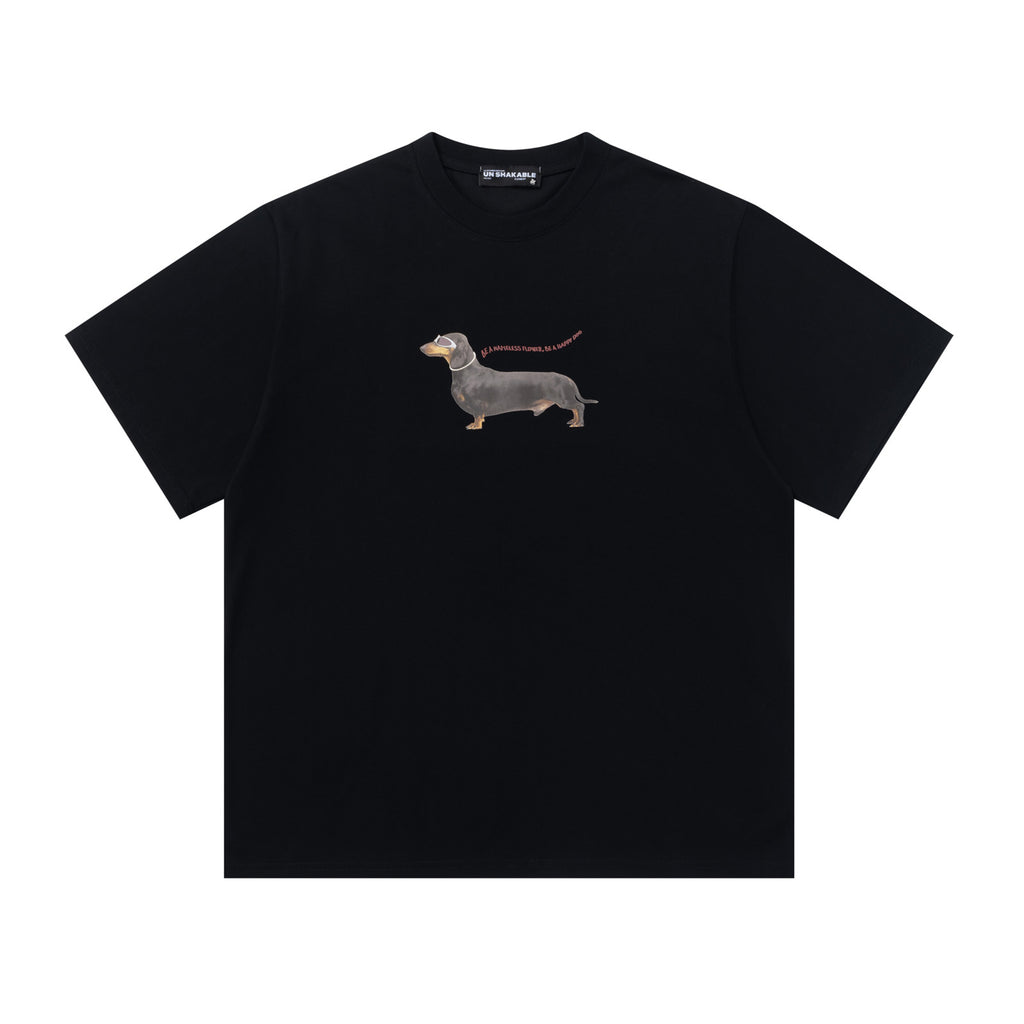 Retro Dachshund Print Crew Neck Short Sleeve T-Shirt for Men and Women