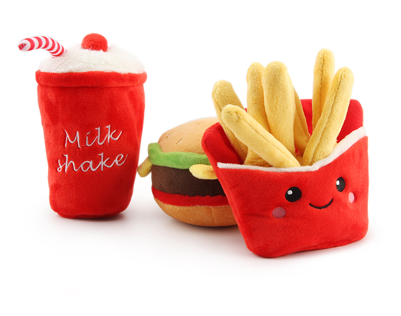Cute Hamburg Dog Toy BB Plush Pet Toys French Fries Dogs Chew Squeak Toys