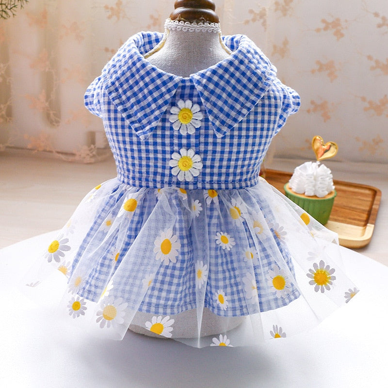 Summer Dog Dress for Dogs Skirt Princess Teddy Grid Pettiskirt Dress Pet Clothes Puppy Costume Spring Pet Clothing