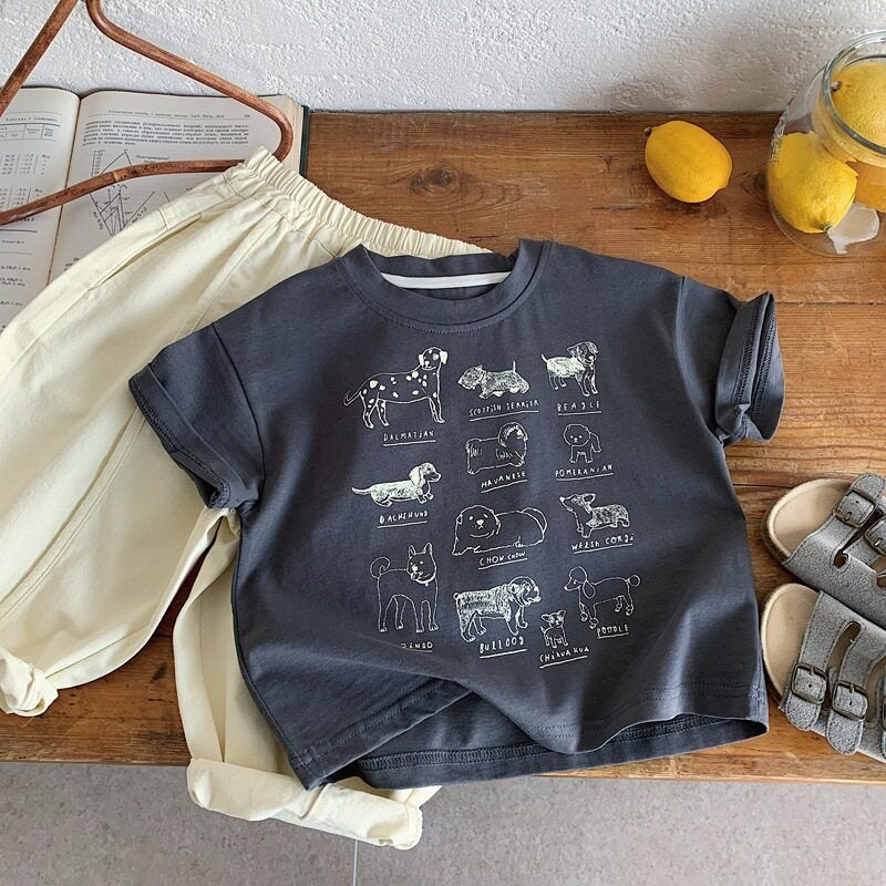 Cute Cartoon Dog Print Short Sleeve T-Shirt