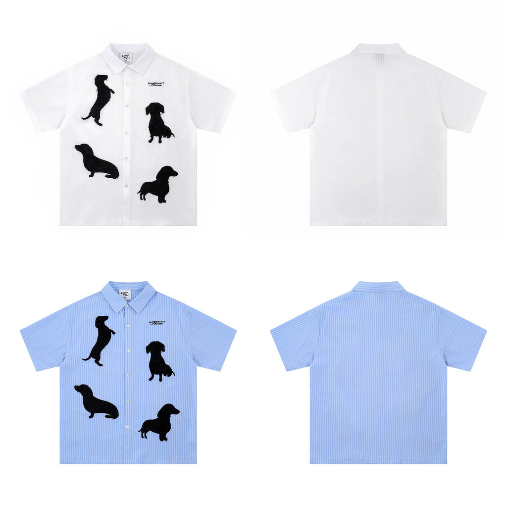 Posture dog print short sleeved shirt