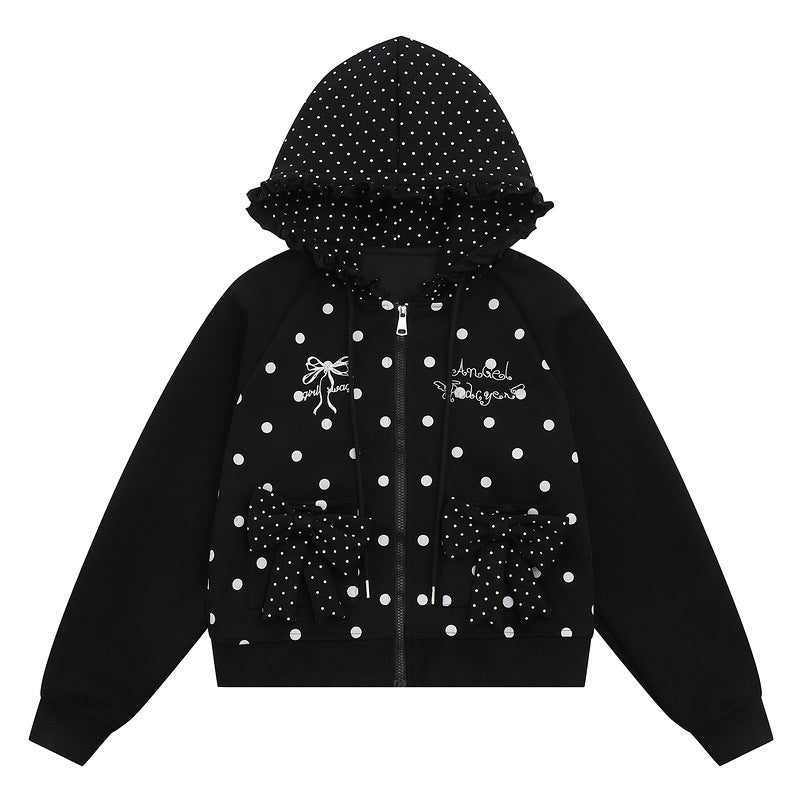 Hoodie pocket bow zipper cardigan jacket