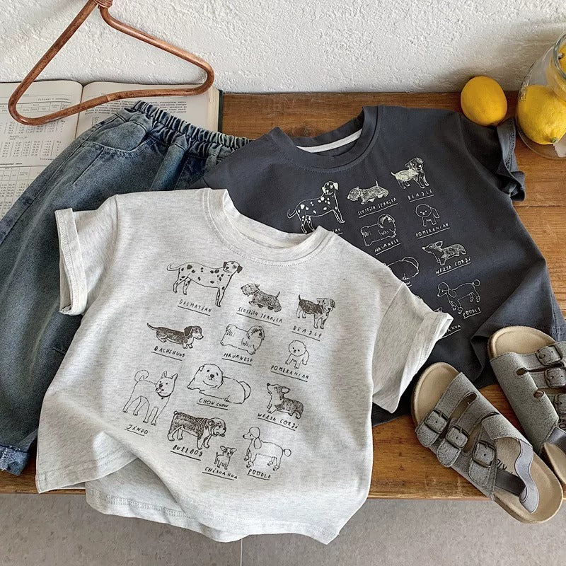 Cute Cartoon Dog Print Short Sleeve T-Shirt