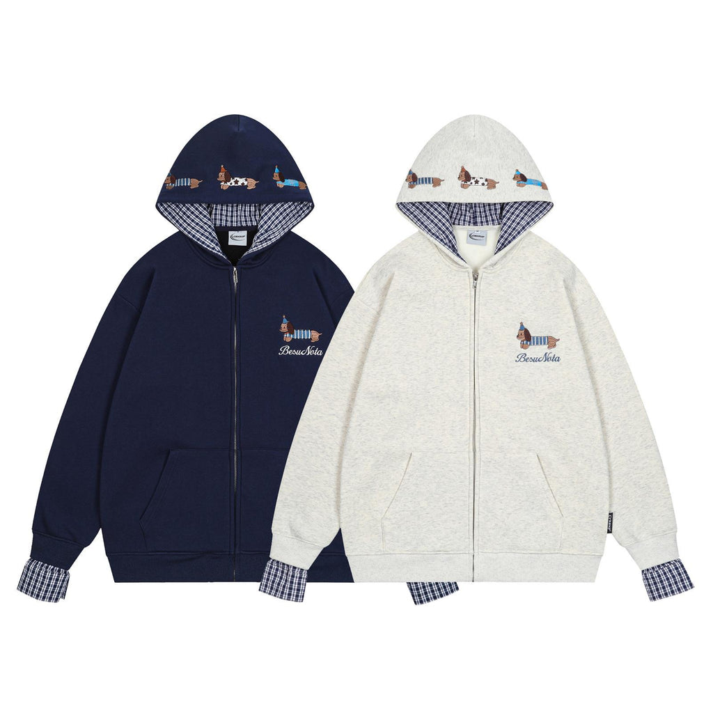 Sausage puppy embroidery fake two-piece cardigan jacket