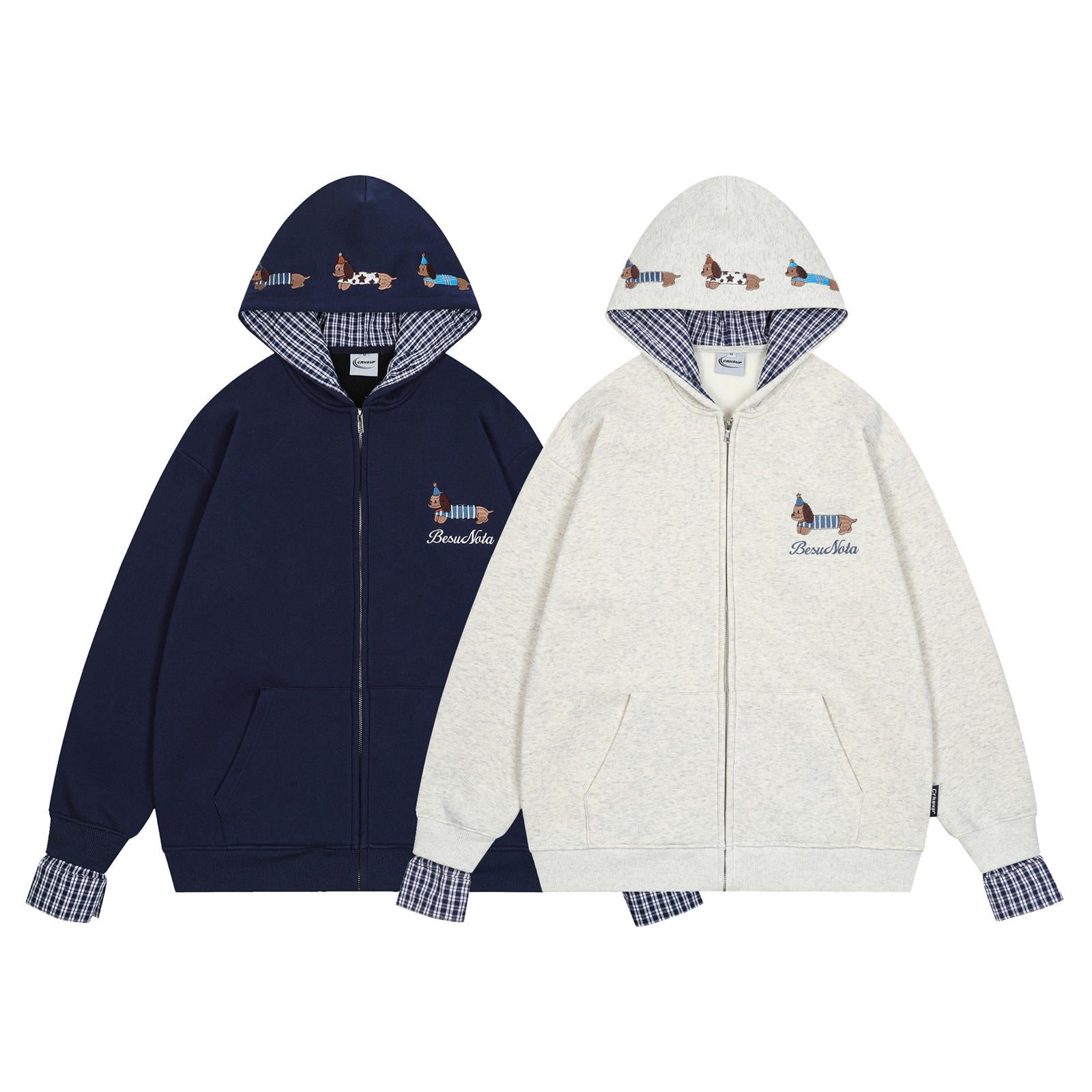 Sausage puppy embroidery fake two-piece cardigan jacket