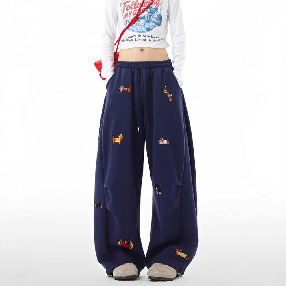 Fun sausage dog embroidery curved knife guard pants