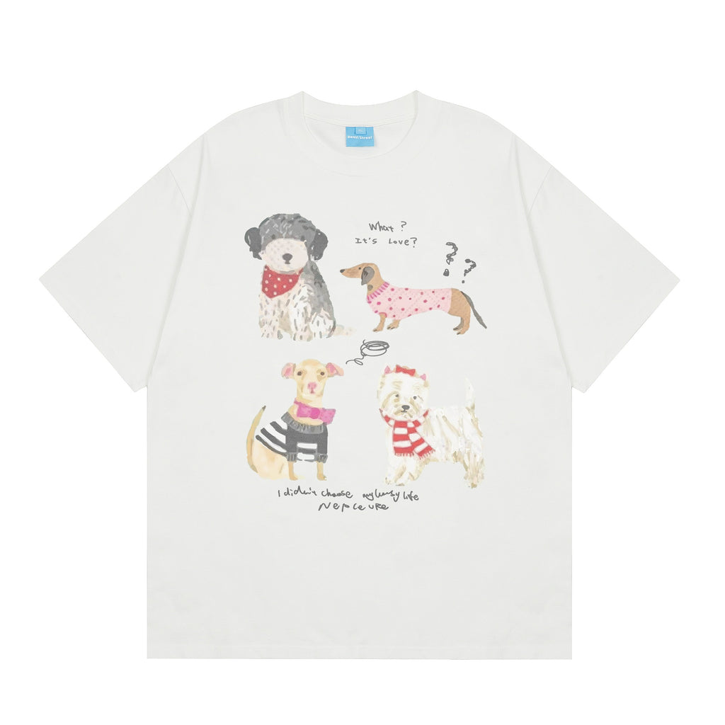 Dog print loose short sleeved T-shirt