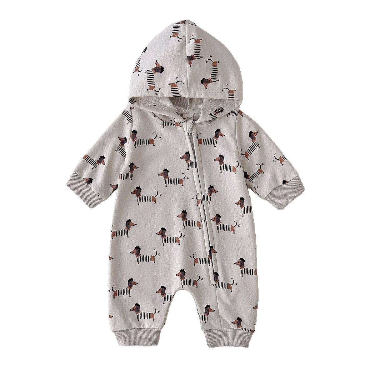 Long sleeved jumpsuit with sausage and dog print zipper style climbing suit
