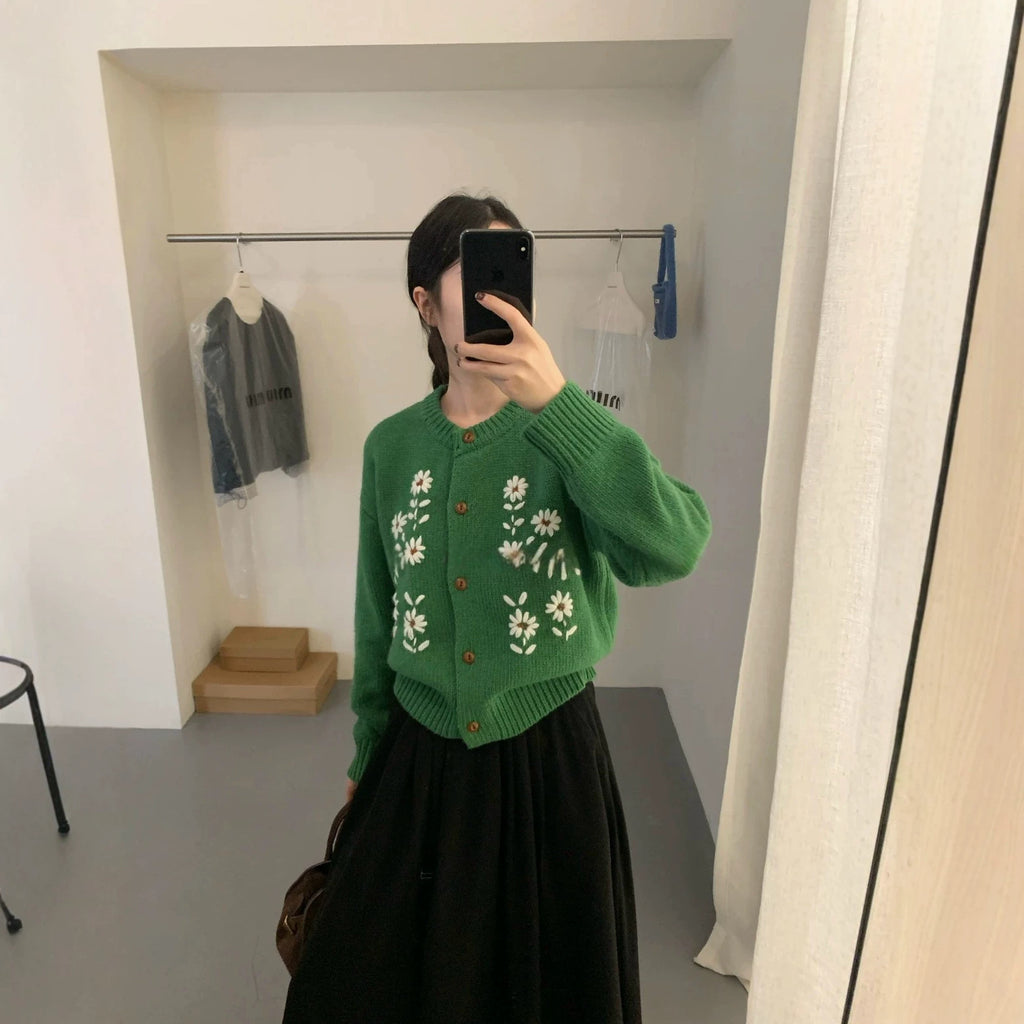 Floral Knit Cardigan for Women,Designer Heavy Knit Sweater Jacket