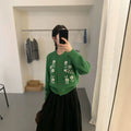 Floral Knit Cardigan for Women,Designer Heavy Knit Sweater Jacket