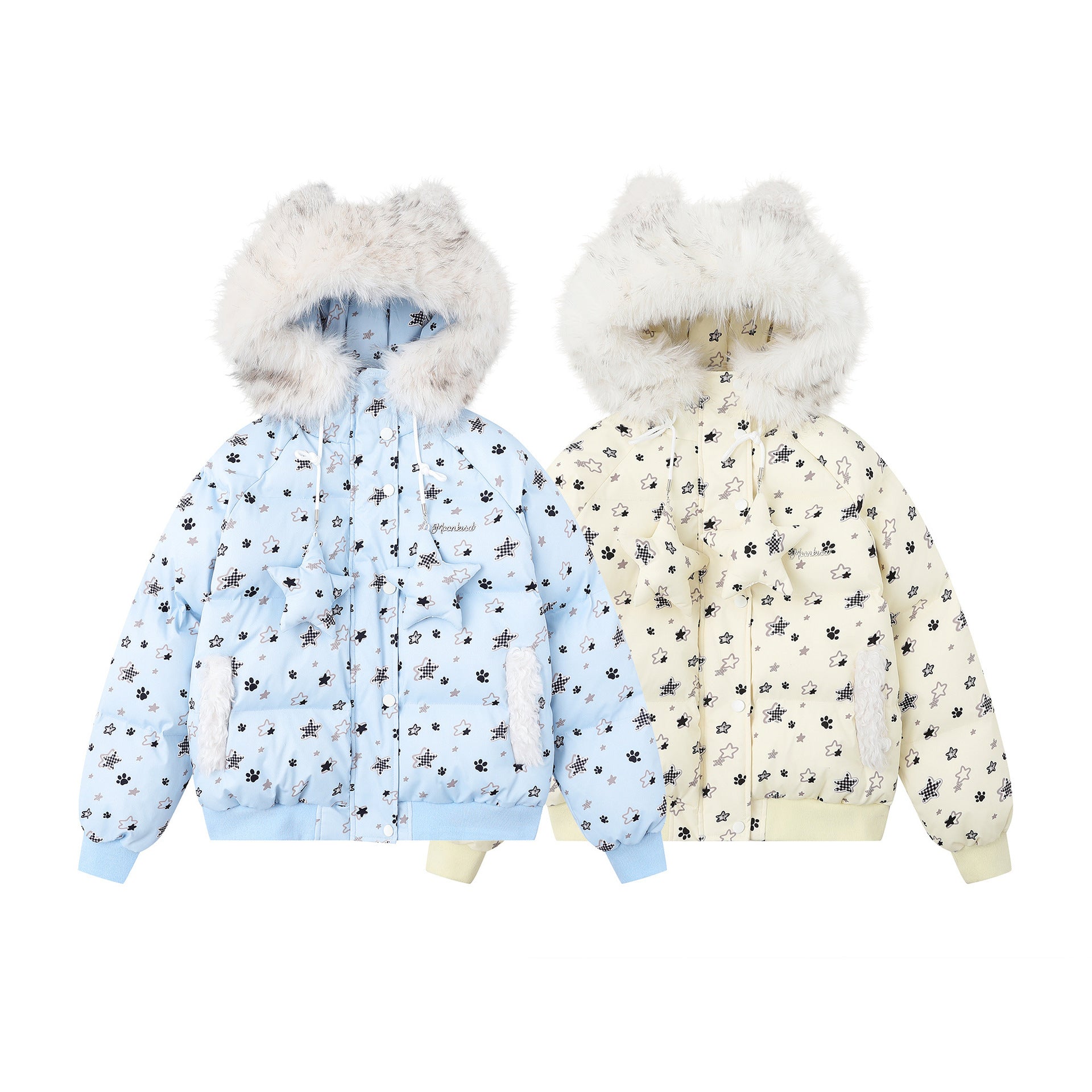 Cute ears full of dog claws star shaped fur collar cotton jacket