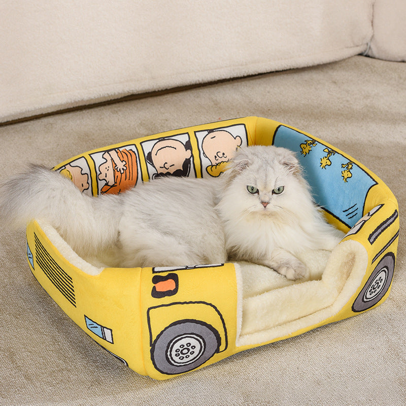 Bus Shaped Cat Kennel Cute Pet Kennel All Season Universal Semi Closed Cat Kennel Small and Medium-Sized Dog Kennel Foldable