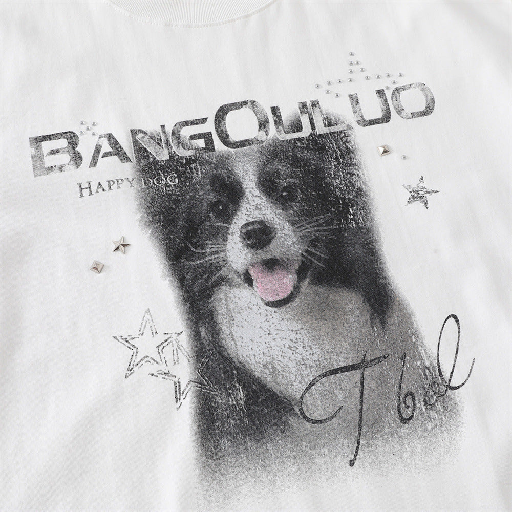 Dog animal print short sleeved t-shirt