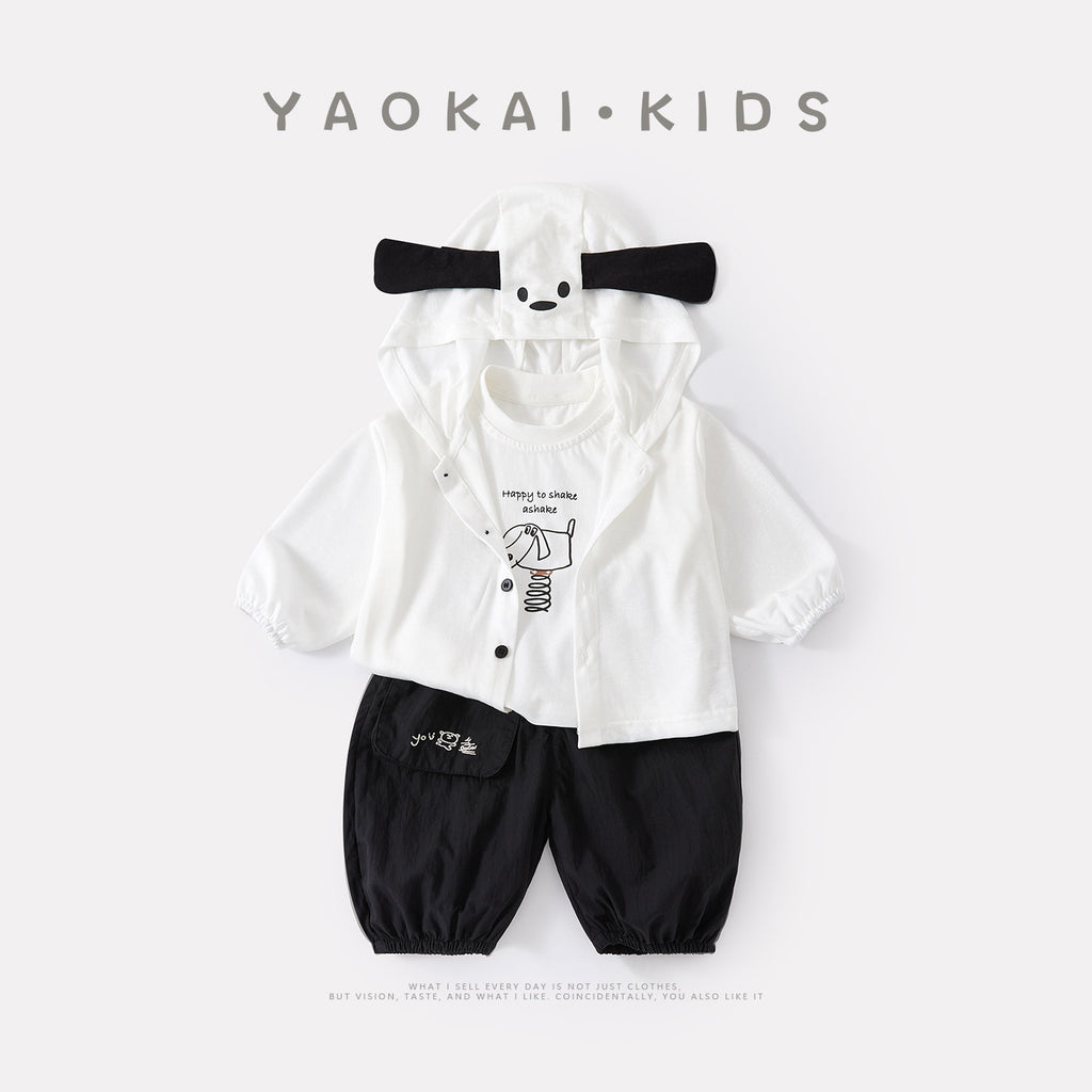 Cute Dog Themed  Outfit Set for Babies Simple Cartoon Vest and Pants 3-Piece Set