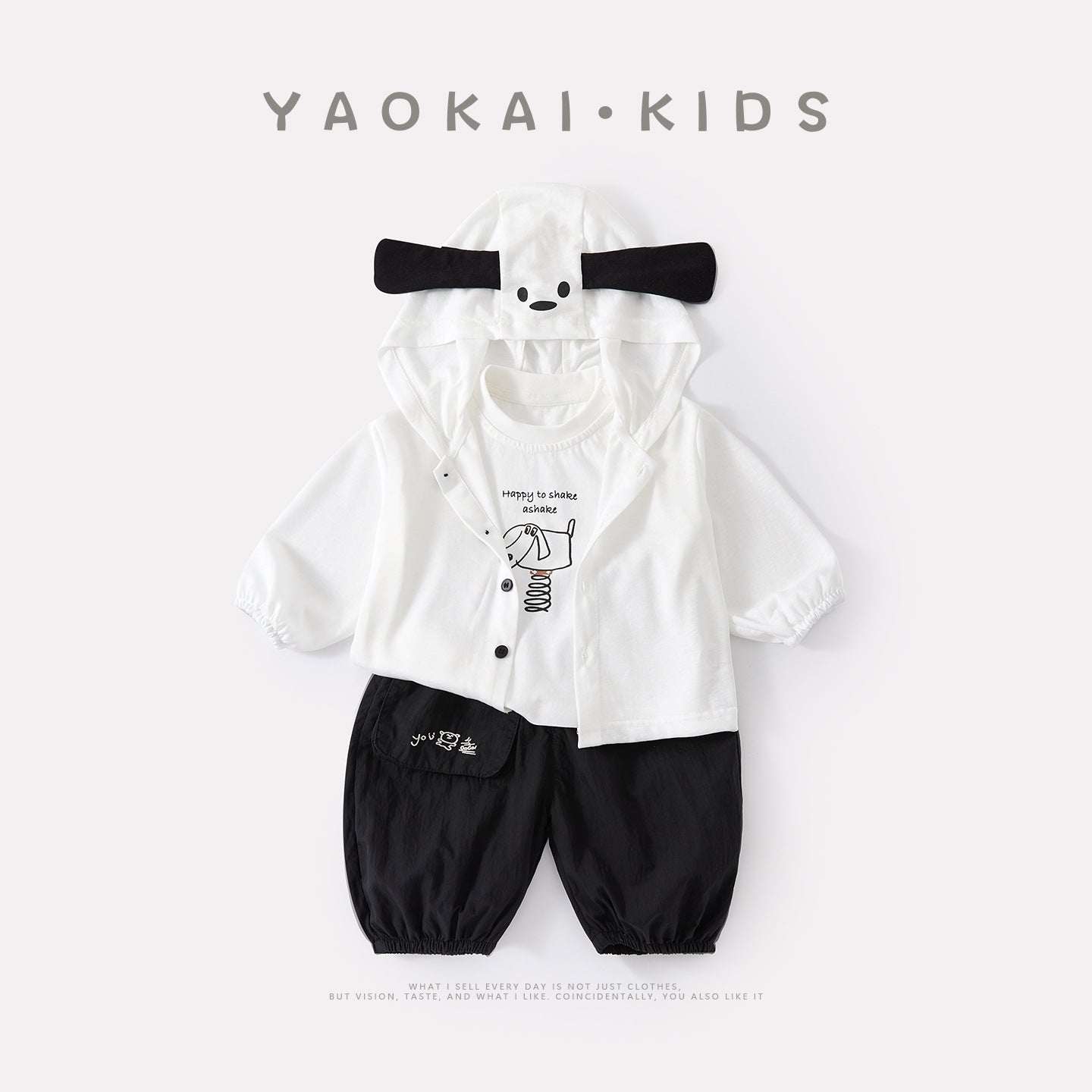 Cute Dog Themed  Outfit Set for Babies Simple Cartoon Vest and Pants 3-Piece Set