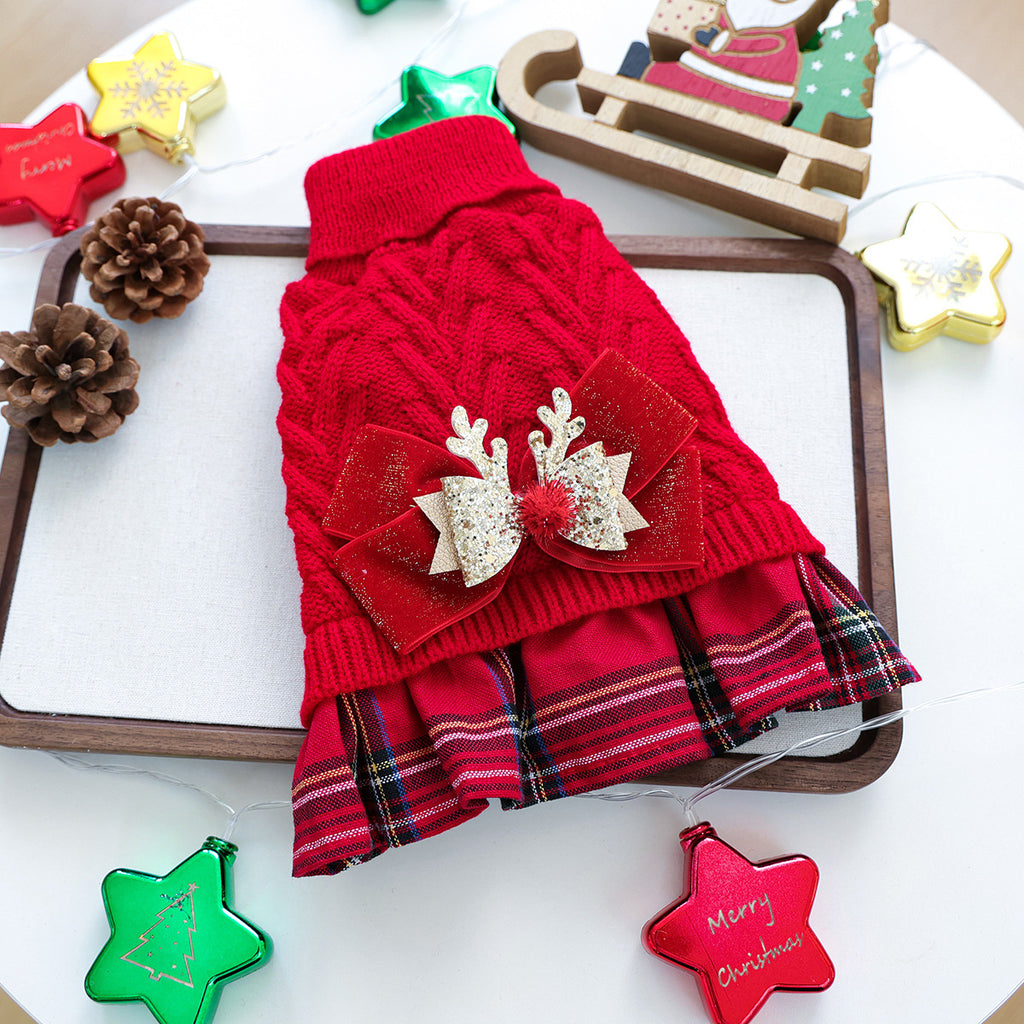 PETCIRCLE Christmas Holiday Knit Sweater Dress for Dogs and Cats Autumn Winter Pet Collection