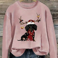 Women'S Christmas Dachshund Sweatshirt, Polyester  Crew