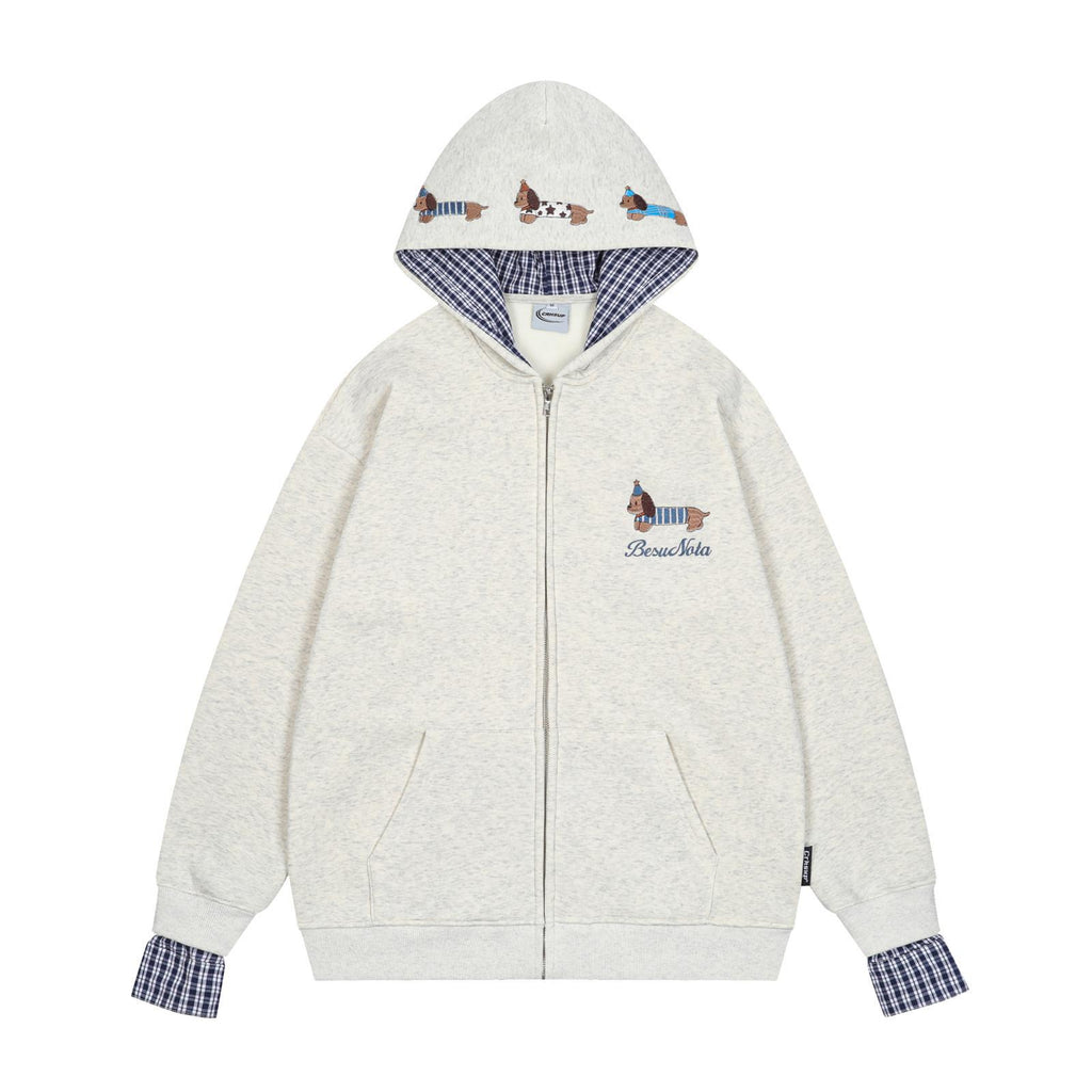 Sausage puppy embroidery fake two-piece cardigan jacket