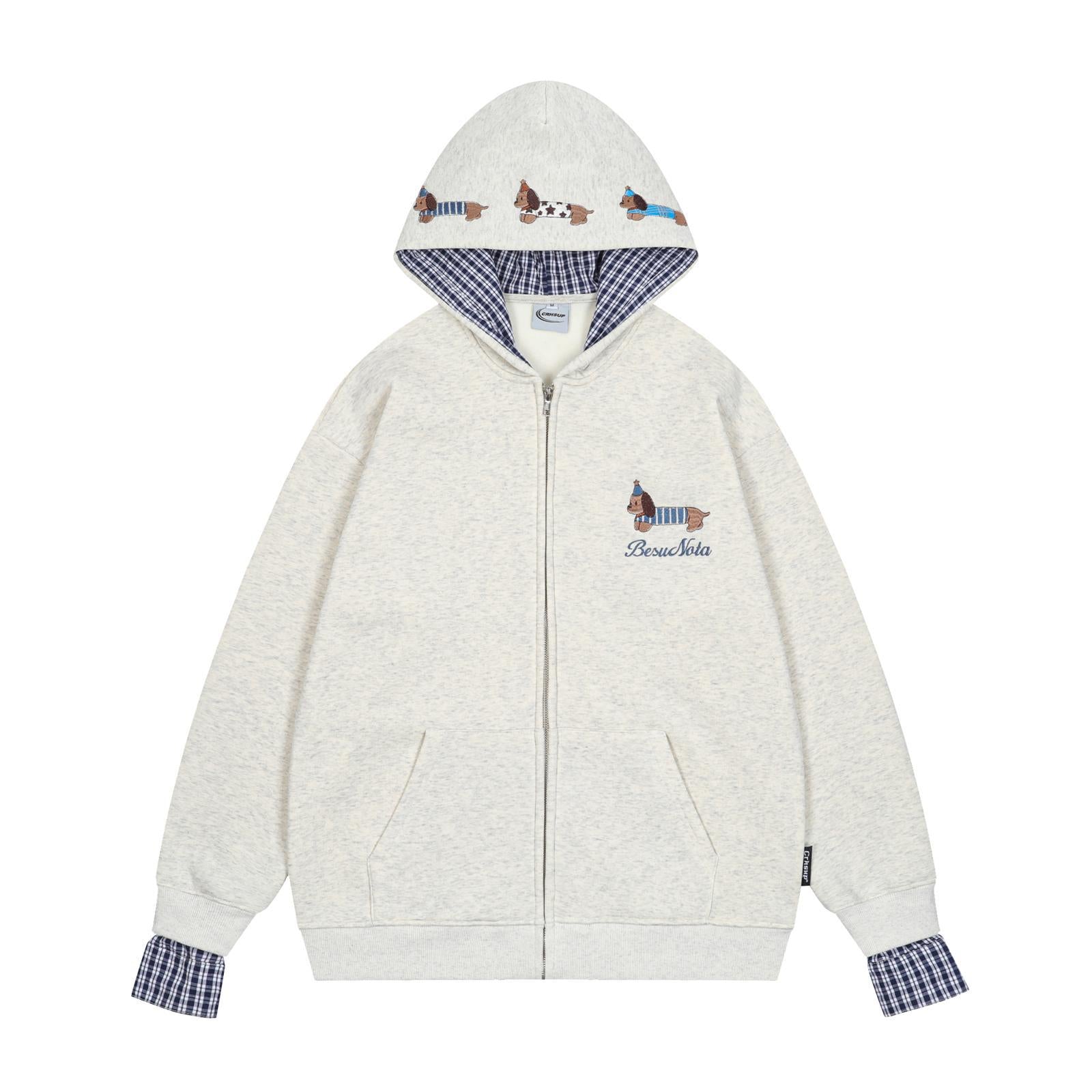 Sausage puppy embroidery fake two-piece cardigan jacket