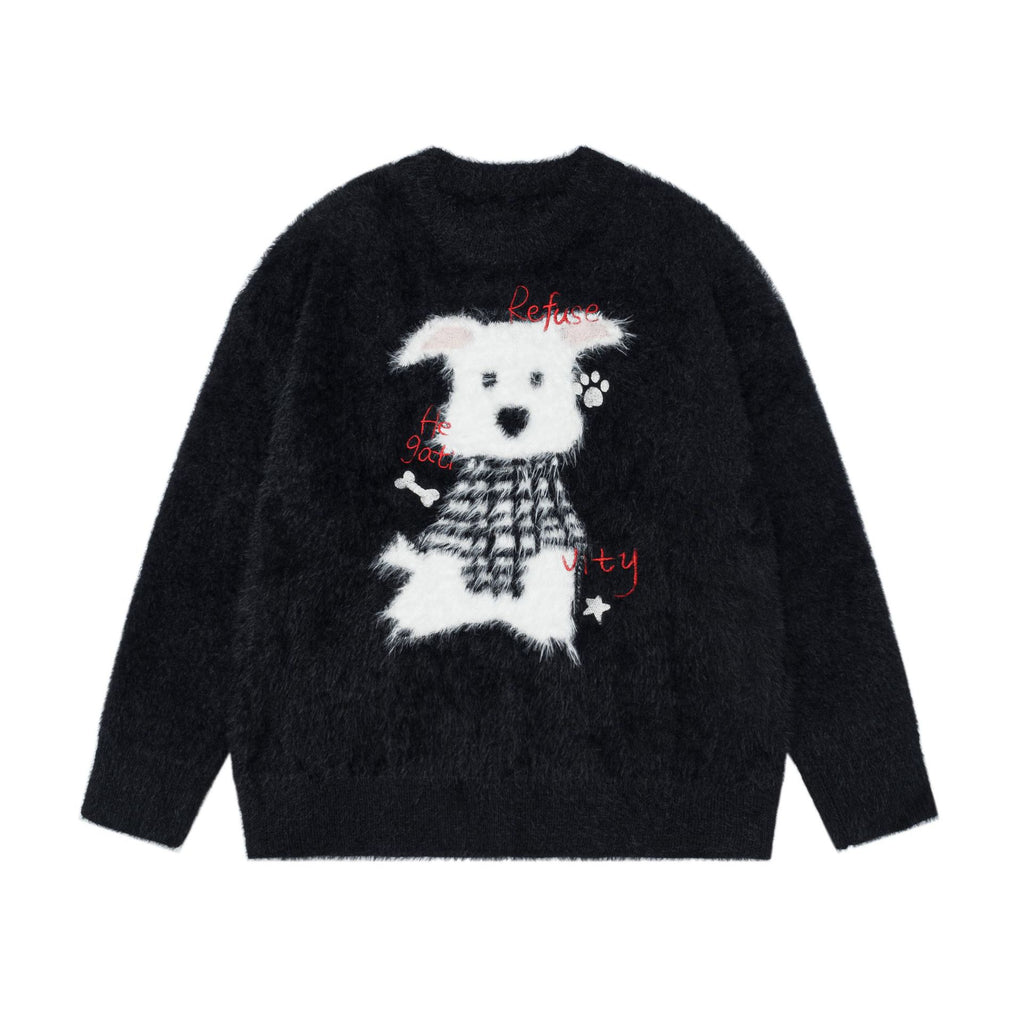 Plush cute dog jacquard sweater