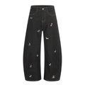 Dog embroidery cartoon curved knife jeans