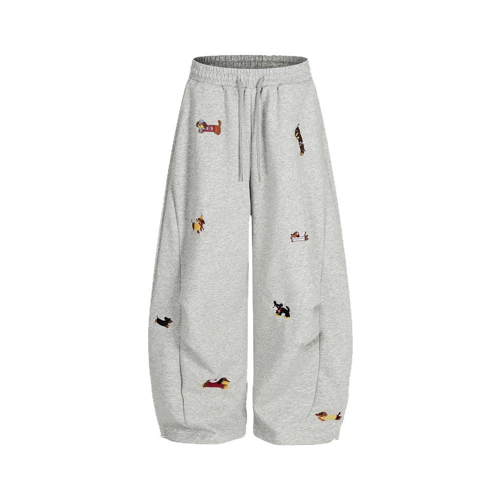 Fun sausage dog embroidery curved knife guard pants