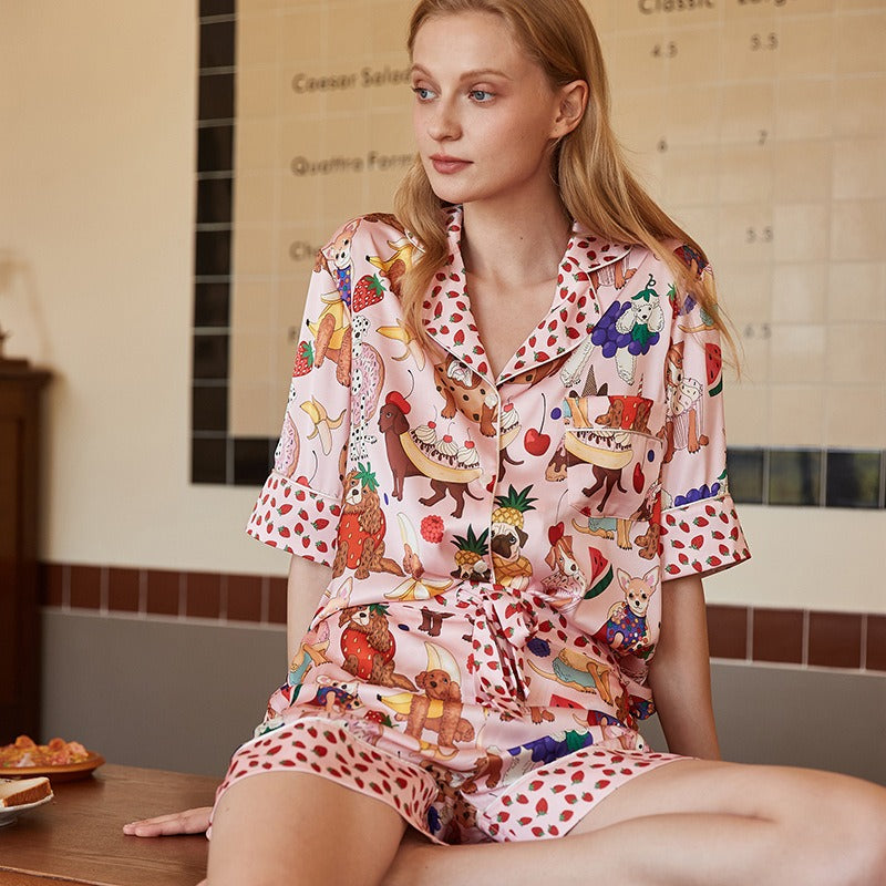 Summer Pajamas Ladies Short Sleeve Shorts Cute Cartoon Suit Home Clothes